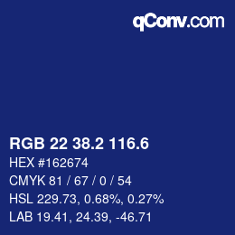 カラーコード: RGB 22 38.2 116.6 | qconv.com