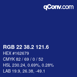 カラーコード: RGB 22 38.2 121.6 | qconv.com