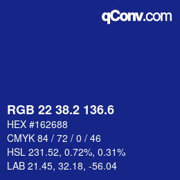 カラーコード: RGB 22 38.2 136.6 | qconv.com