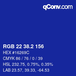 Color code: RGB 22 38.2 156 | qconv.com