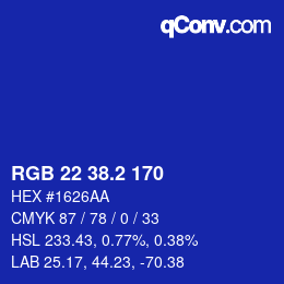 Color code: RGB 22 38.2 170 | qconv.com