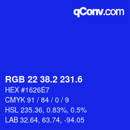 カラーコード: RGB 22 38.2 231.6 | qconv.com