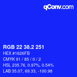 カラーコード: RGB 22 38.2 251 | qconv.com