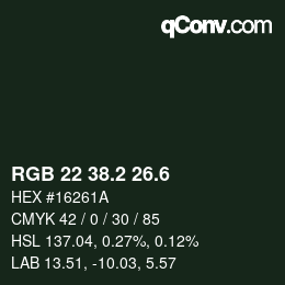 カラーコード: RGB 22 38.2 26.6 | qconv.com