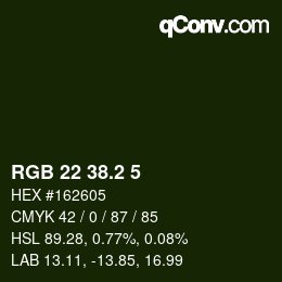 カラーコード: RGB 22 38.2 5 | qconv.com