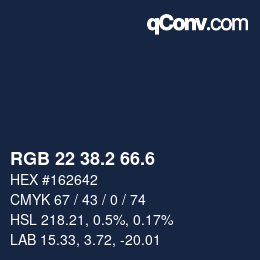 カラーコード: RGB 22 38.2 66.6 | qconv.com