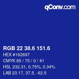 カラーコード: RGB 22 38.6 151.6 | qconv.com