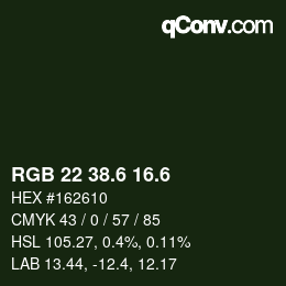 カラーコード: RGB 22 38.6 16.6 | qconv.com