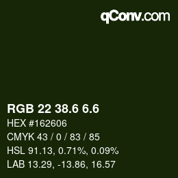 カラーコード: RGB 22 38.6 6.6 | qconv.com