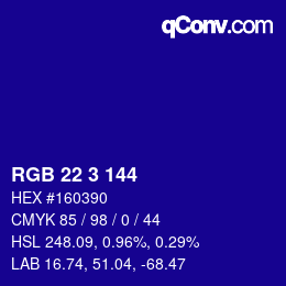 カラーコード: RGB 22 3 144 | qconv.com