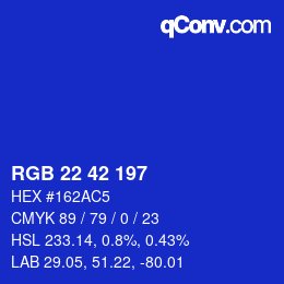 颜色代码: RGB 22 42 197 | qconv.com
