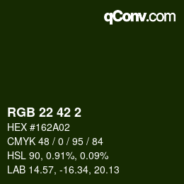 カラーコード: RGB 22 42 2 | qconv.com