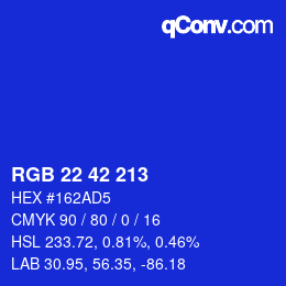 Color code: RGB 22 42 213 | qconv.com