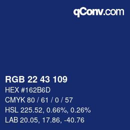 Color code: RGB 22 43 109 | qconv.com
