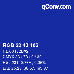 Color code: RGB 22 43 162 | qconv.com