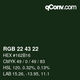 Color code: RGB 22 43 22 | qconv.com