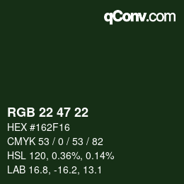 Color code: RGB 22 47 22 | qconv.com