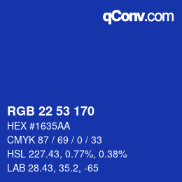 颜色代码: RGB 22 53 170 | qconv.com
