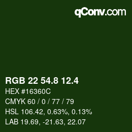 カラーコード: RGB 22 54.8 12.4 | qconv.com