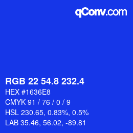 カラーコード: RGB 22 54.8 232.4 | qconv.com