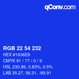 Color code: RGB 22 54 232 | qconv.com