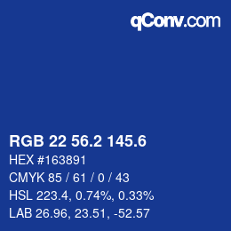 カラーコード: RGB 22 56.2 145.6 | qconv.com