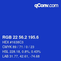 カラーコード: RGB 22 56.2 195.6 | qconv.com
