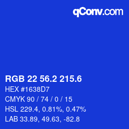 カラーコード: RGB 22 56.2 215.6 | qconv.com