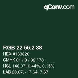 カラーコード: RGB 22 56.2 38 | qconv.com