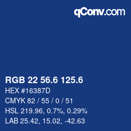 カラーコード: RGB 22 56.6 125.6 | qconv.com