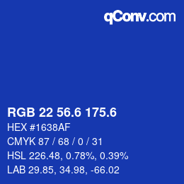 カラーコード: RGB 22 56.6 175.6 | qconv.com
