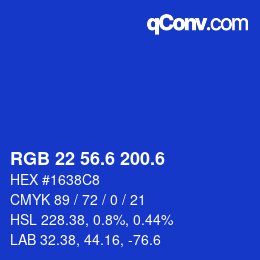 カラーコード: RGB 22 56.6 200.6 | qconv.com