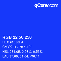 Color code: RGB 22 56 250 | qconv.com