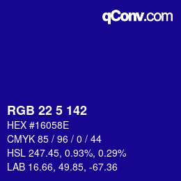 カラーコード: RGB 22 5 142 | qconv.com