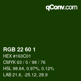 カラーコード: RGB 22 60 1 | qconv.com