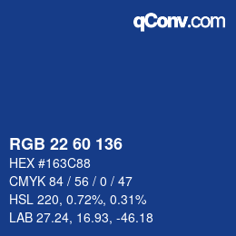 颜色代码: RGB 22 60 136 | qconv.com