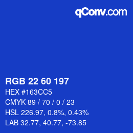 カラーコード: RGB 22 60 197 | qconv.com