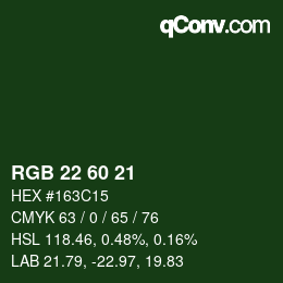 颜色代码: RGB 22 60 21 | qconv.com