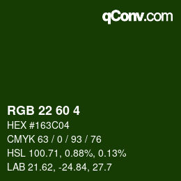 颜色代码: RGB 22 60 4 | qconv.com
