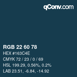 カラーコード: RGB 22 60 78 | qconv.com