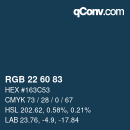 カラーコード: RGB 22 60 83 | qconv.com