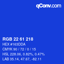颜色代码: RGB 22 61 218 | qconv.com