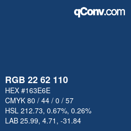 Color code: RGB 22 62 110 | qconv.com