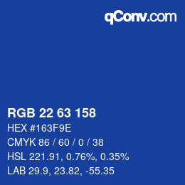 Color code: RGB 22 63 158 | qconv.com
