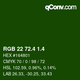 カラーコード: RGB 22 72.4 1.4 | qconv.com
