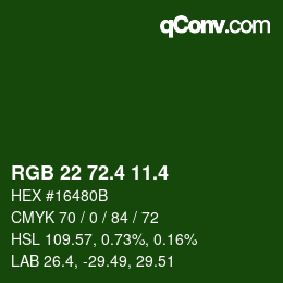 カラーコード: RGB 22 72.4 11.4 | qconv.com
