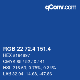 カラーコード: RGB 22 72.4 151.4 | qconv.com