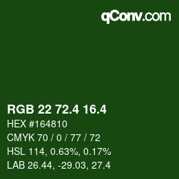 カラーコード: RGB 22 72.4 16.4 | qconv.com