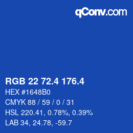 カラーコード: RGB 22 72.4 176.4 | qconv.com