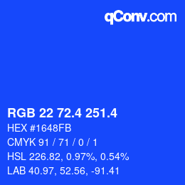 カラーコード: RGB 22 72.4 251.4 | qconv.com